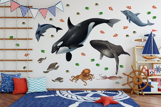 Wall Mural Marine Animals Undersea Theme Playful Modern Kids Decor