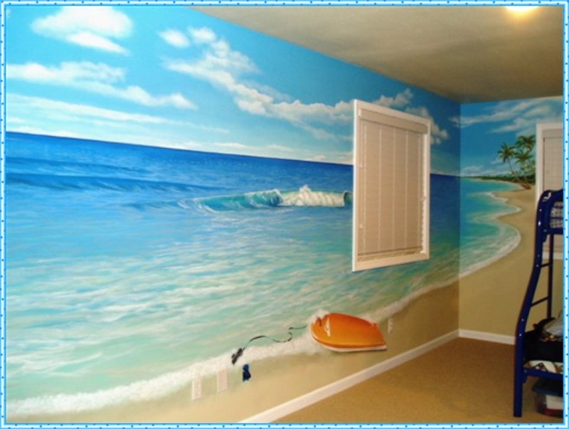 Wall Mural Wrap Around Tropical Wave Design Integrated Surfboard