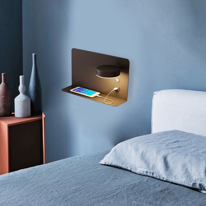 Wall Sconce Shelf: Integrated Bedside Shelf And USB Charging Port