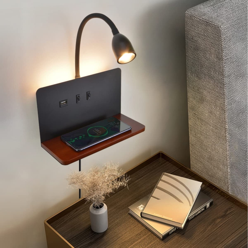 Wall Sconce Shelf: Wireless Charging Station With Gooseneck Light