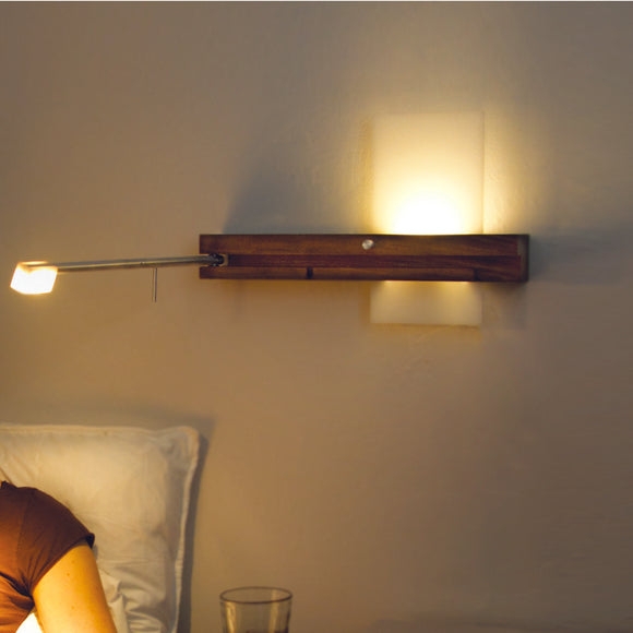 Wall Sconce: Walnut Brown Wood Base With Ambient Panel Glow