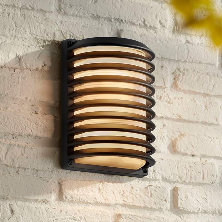 Wall Sconce with Horizontal Ribs and Curved Silhouette Black Finish