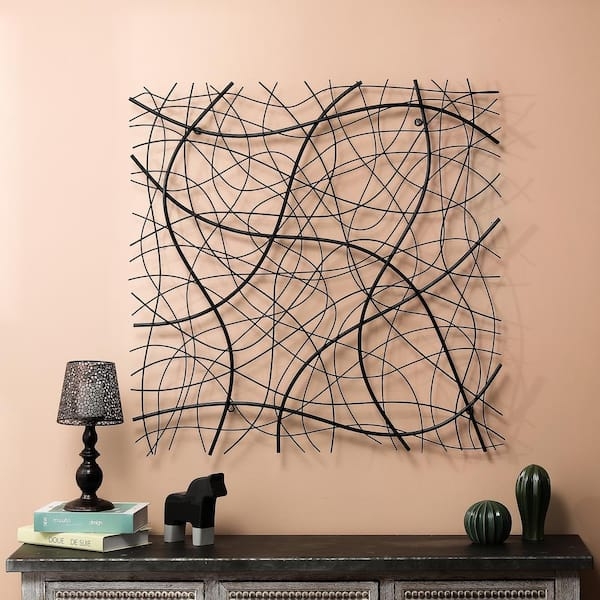 Wall Sculpture Abstract Grid Square Frame Industrial Decor Open Work