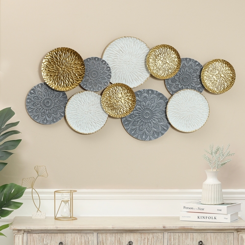 Wall Sculpture Distressed Multi Tone Finish Overlapping Discs