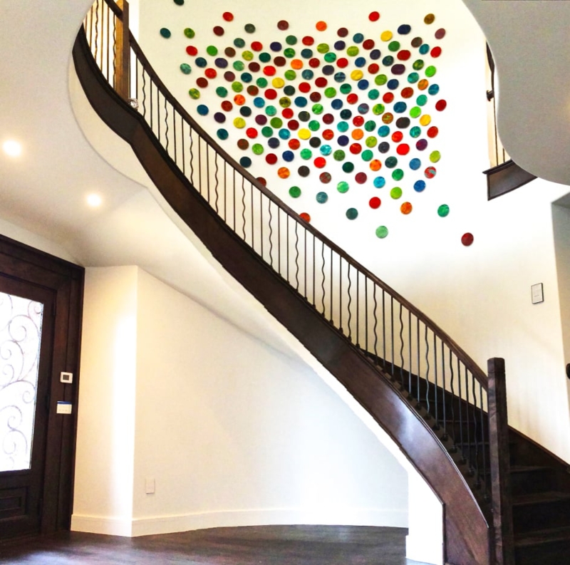Wall Sculpture Multicolor Discs Organic Arrangement Installation