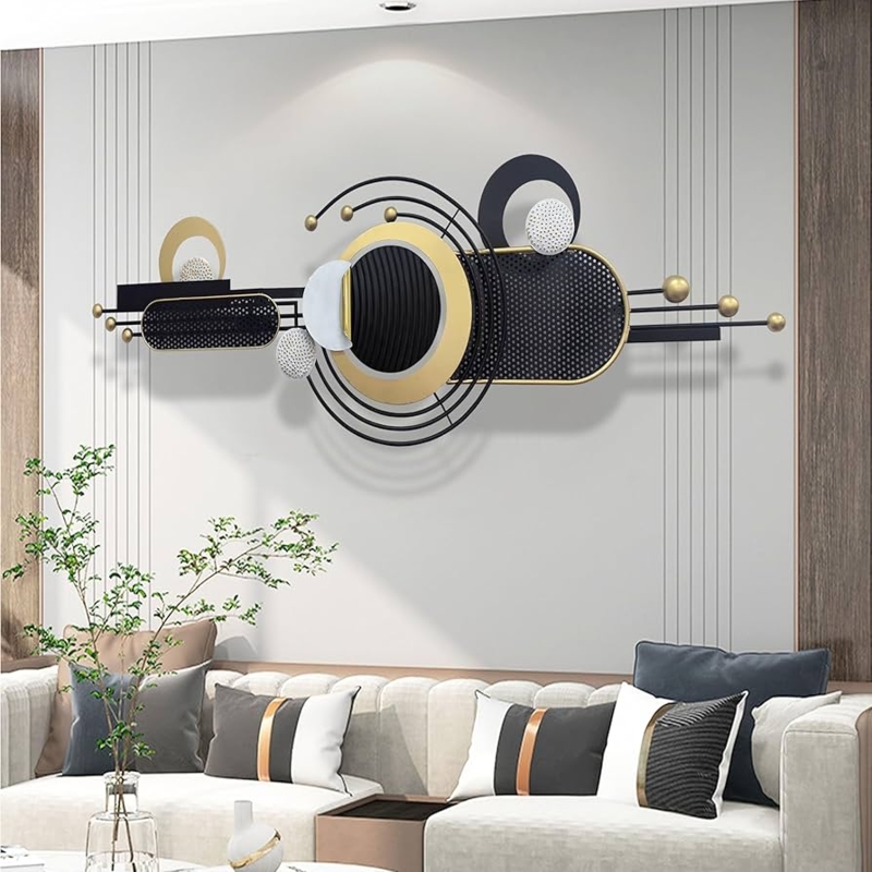 Wall Sculpture Perforated Mesh Geometric Black Gold Horizontal