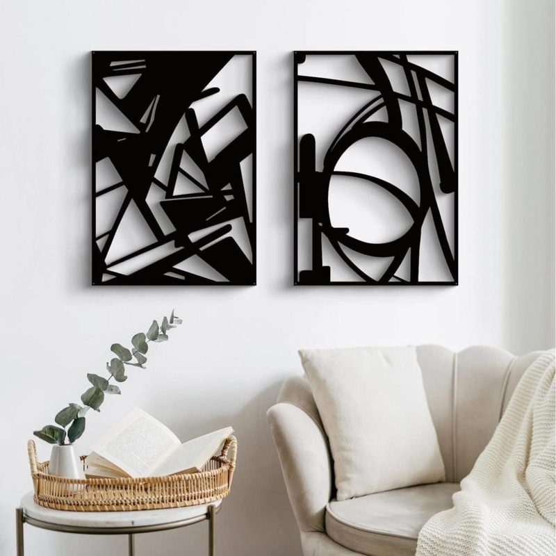 Wall Sculpture Set Geometric Cutouts Abstract Metal Art Thin Frames