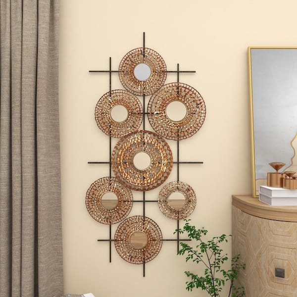 Wall Sculpture Vertical Grid Lattice Texture Mirrored Accents