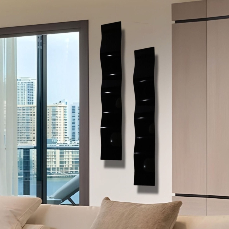 Wall Sculpture Wavy Texture Staggered Height Metal Vertical Panels
