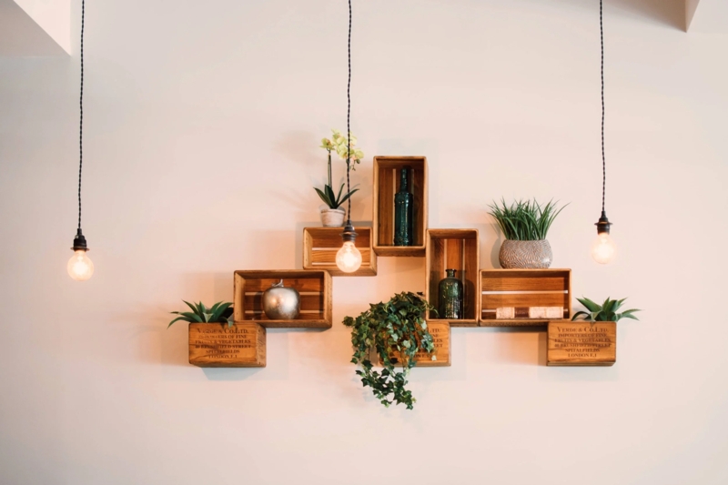 Wall Shelves Crate Style Staggered Vintage Typography Industrial