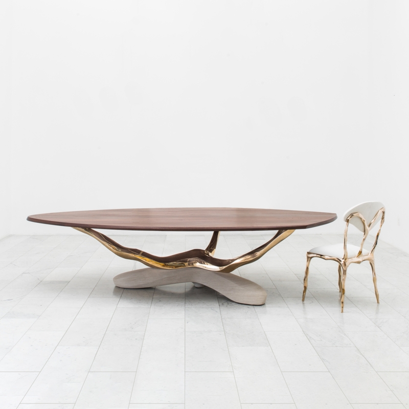 Walnut and Limestone Table with Biomorphic Frame