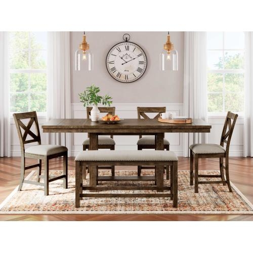 Walnut Counter Height Dining Set with Bench and Nailhead Trim Stools