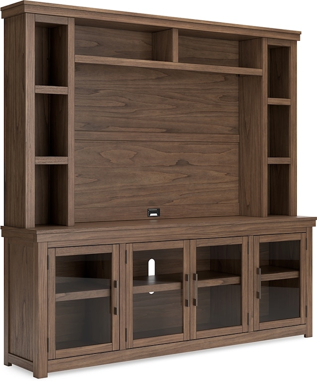 Walnut Entertainment Center with Hutch Side Towers Glass Doors