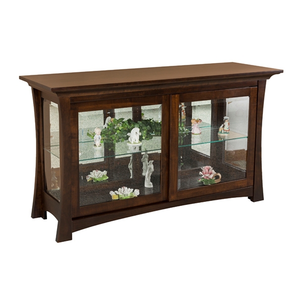 Walnut Finish Display Console with Flared Legs and Arched Base