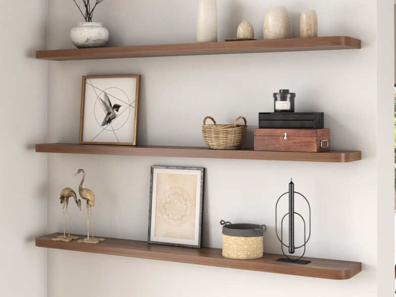 Walnut Floating Shelf: Curved Radius Corners, Heavy Duty Solid Wood