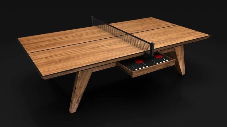 Walnut Ping Pong Table: Integrated Storage Drawer and Beveled Edges