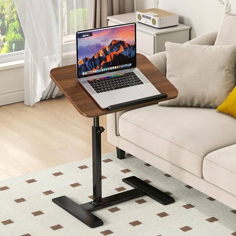 Walnut Tilting Laptop Stand with Stopper Ledge and Low-Profile H-Base