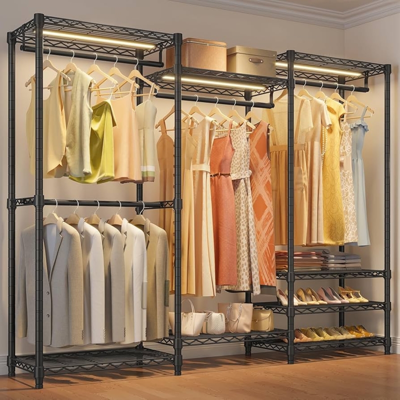 Wardrobe System with Integrated LED Lighting & Wire Shelves