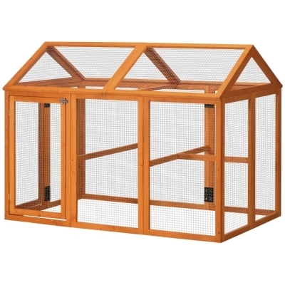 Warm Honey Wood Chicken Run Gabled Roof Perches