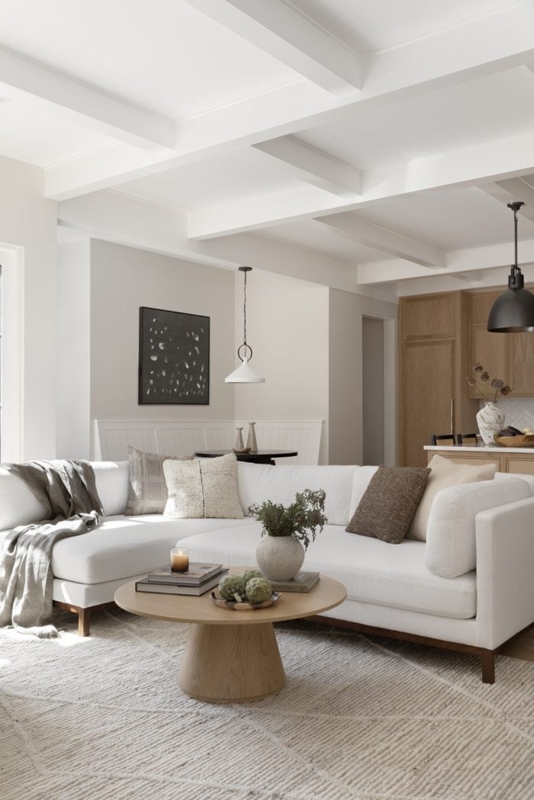 Warm White L-Shaped Sectional Pedestal Base Organic Style