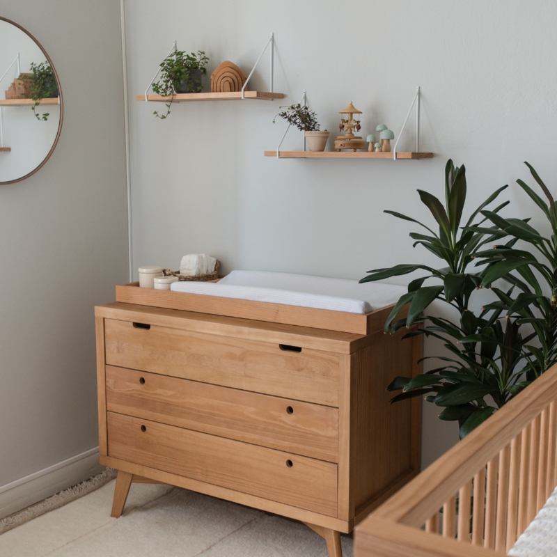 Warm Wood Changing Tray: Minimalist Silhouette, Retro Nursery Furniture.