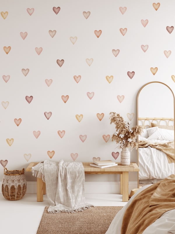 Watercolor Heart Wall Decals, Earth Tone Peel and Stick