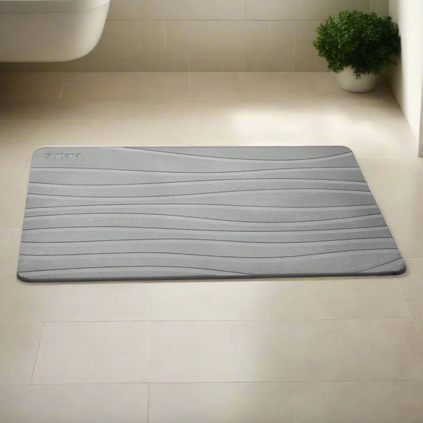 Wavy Textured Bath Mat, Rigid Stone-Like Grey Composite