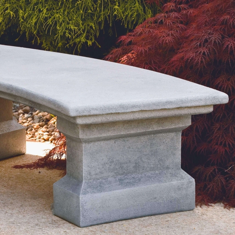 Weathered Garden Bench with Curved Seat and Tiered Molding