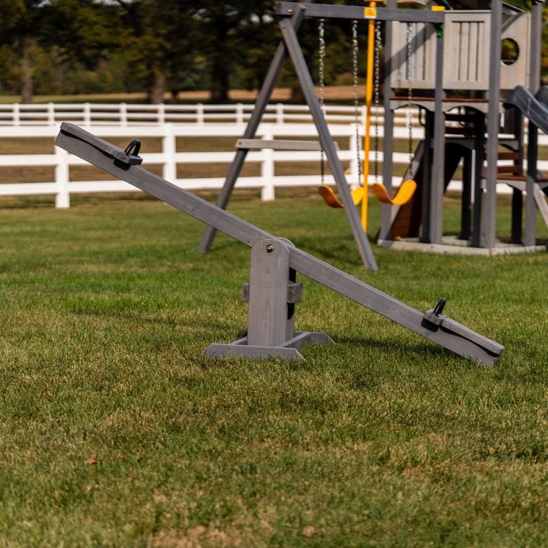Weathered Grey Cedar Seesaw for Rustic Modern Backyard Play