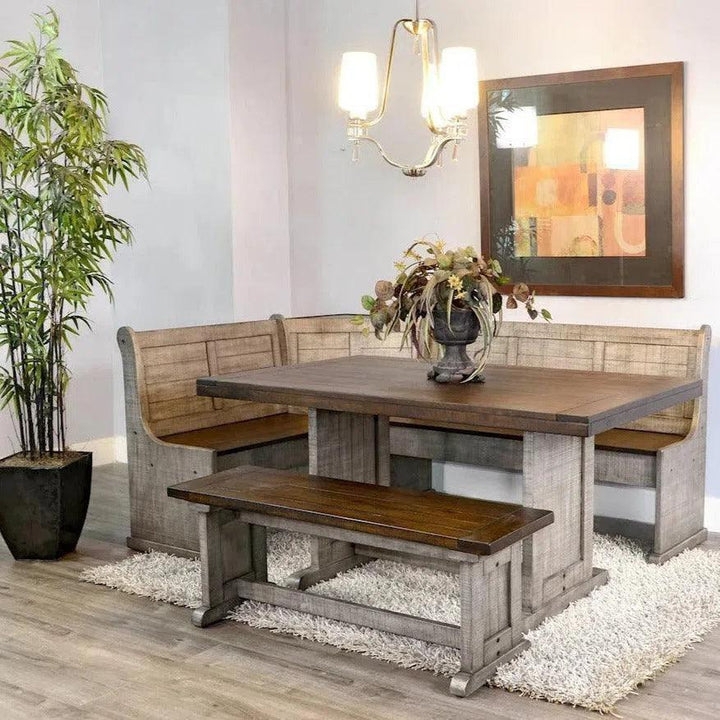 Weathered Grey Dining Table Plank Back Design Pedestal Base