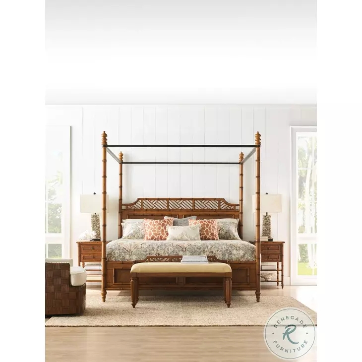 West Indies Canopy Bed Set in Plantation Brown with Lattice Headboard