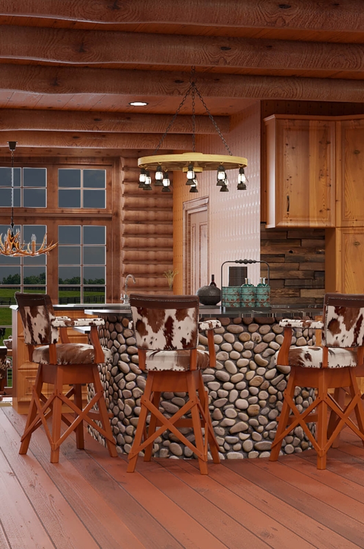 Western Swivel Bar Stools with Cowhide Print and X-Stretcher Base