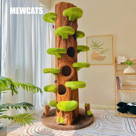 Whimsical Mushroom Cat Tree with Bark Textured Trunk