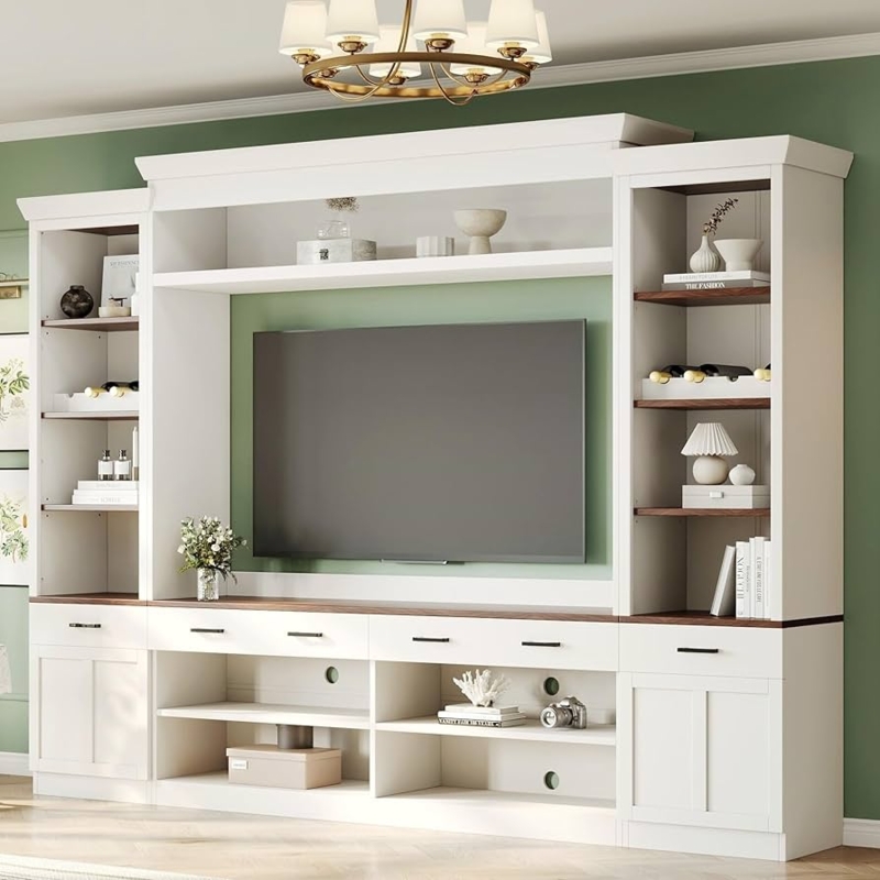 White and Walnut Entertainment Center Wine Rack Shaker Doors
