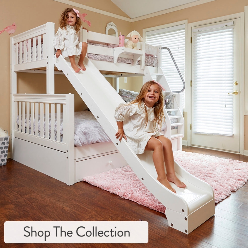 White Bunk Bed With Slide and Trundle Drawer Play Bed