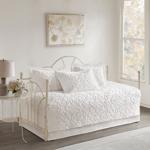 White Chenille Daybed Cover Vintage Arched Frame Tufted