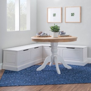 White Corner Breakfast Nook with Lift-Top Storage and Wood Accents