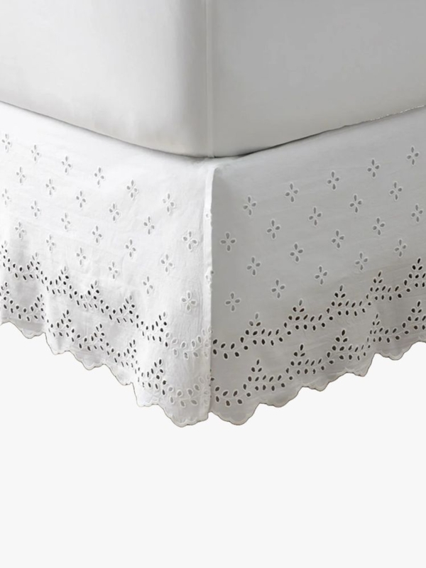 White Eyelet Bed Skirt Scalloped Edge Embroidery