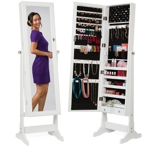 White Freestanding Jewelry Armoire with Full Length Tilt Mirror