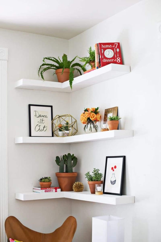White L-Shaped Wall Shelves: Matte Finish with Hidden Hardware