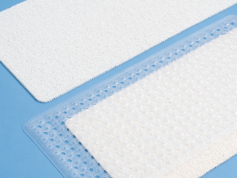 White Loofah Shower Mat, Porous Matte Finish with Grip
