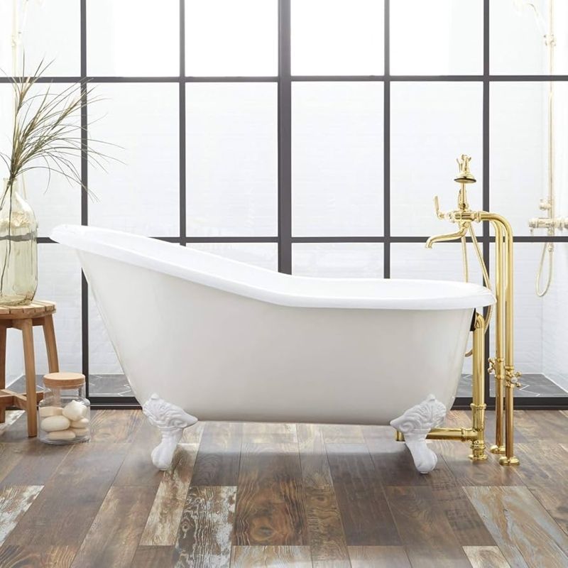 White Slipper Clawfoot Tub: 57 Inch with White Imperial Feet