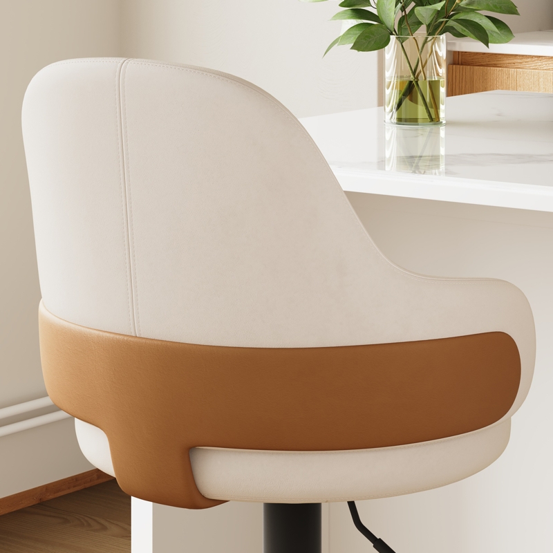 White Velvet Swivel Bar Stool with Curved Back & Adjustable Height | Homary