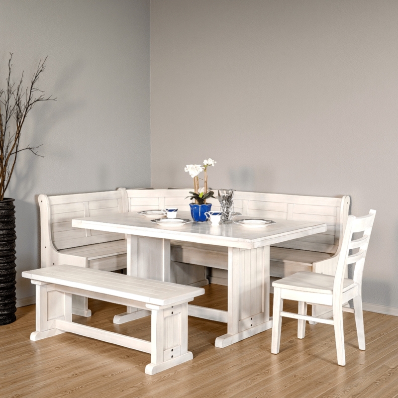 Whitewashed Breakfast Nook Set Chunky Legs Slat Back Chair