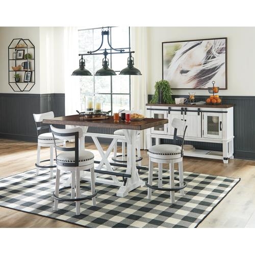 Whitewashed Counter Height Dining Set including Sliding Barn Door Server