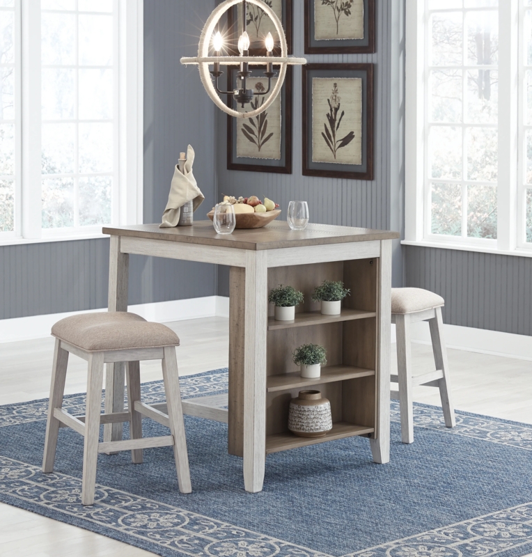 Whitewashed Counter Height Dining Set with Backless Saddle Seat Stools