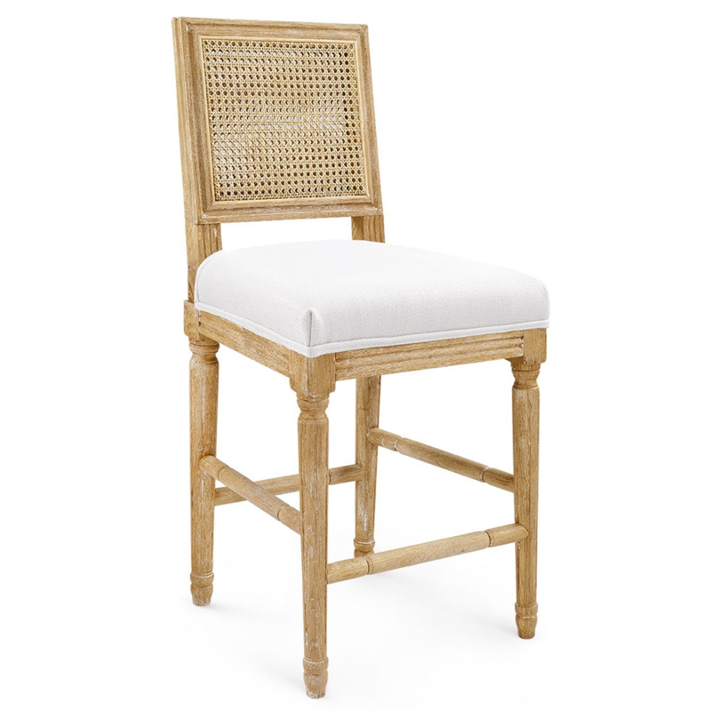 Whitewashed Oak Counter Stool with Turned Legs & Cane Backrest