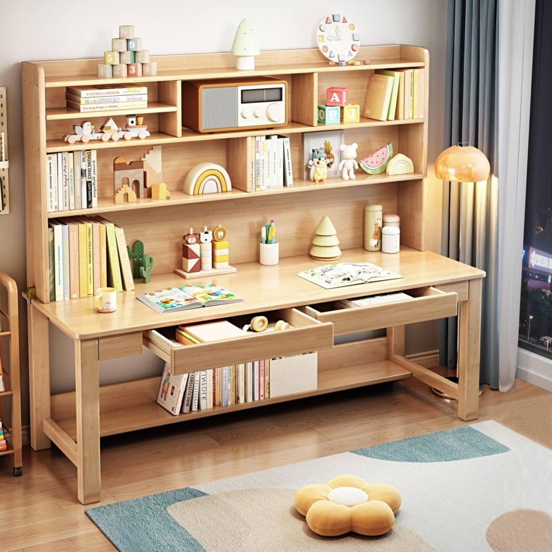 Wide Kids Desk Light Oak Worksurface Bottom Shelf With Drawers
