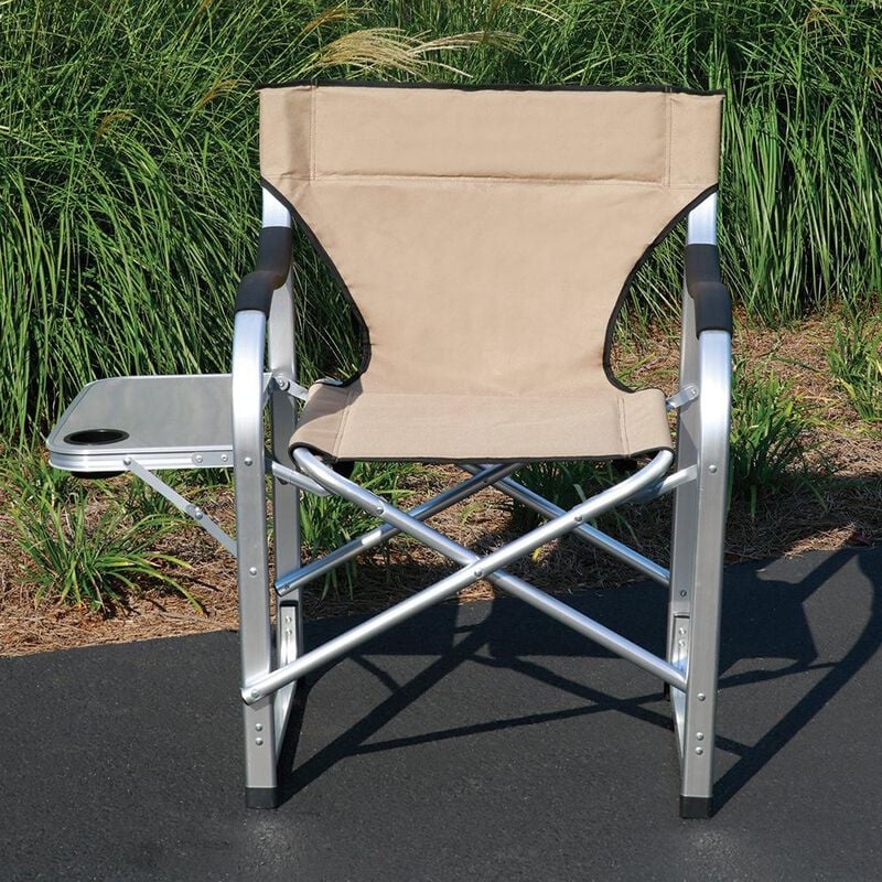 Wide Profile Directors Chair in Warm Tan Canvas with Side Table