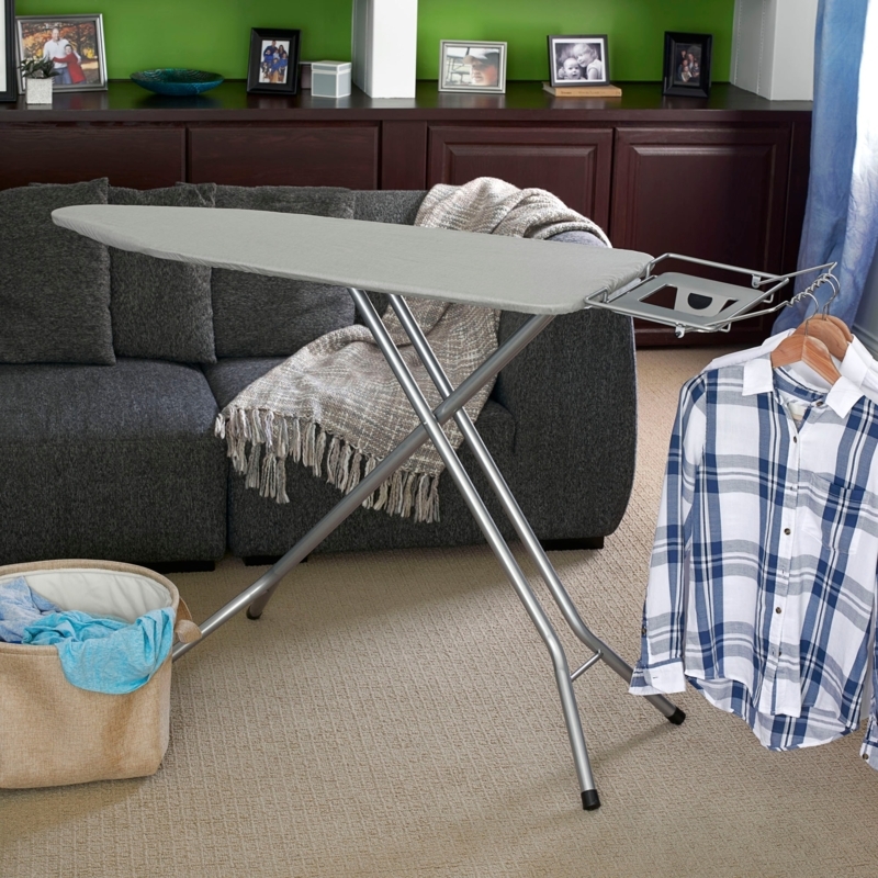 Wide Steel Top Ironing Board with Integrated Garment Hanging Rack